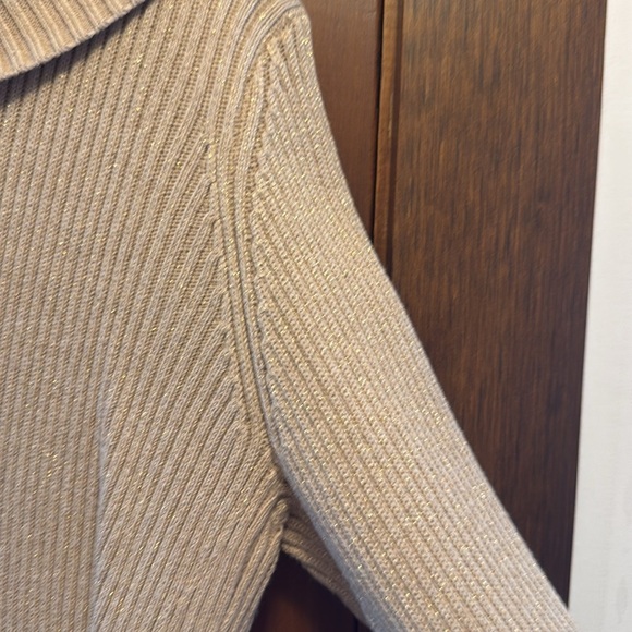 Calvin Klein Tan With Gold Metallic Cowl Neck Sweater - Picture 4 of 14